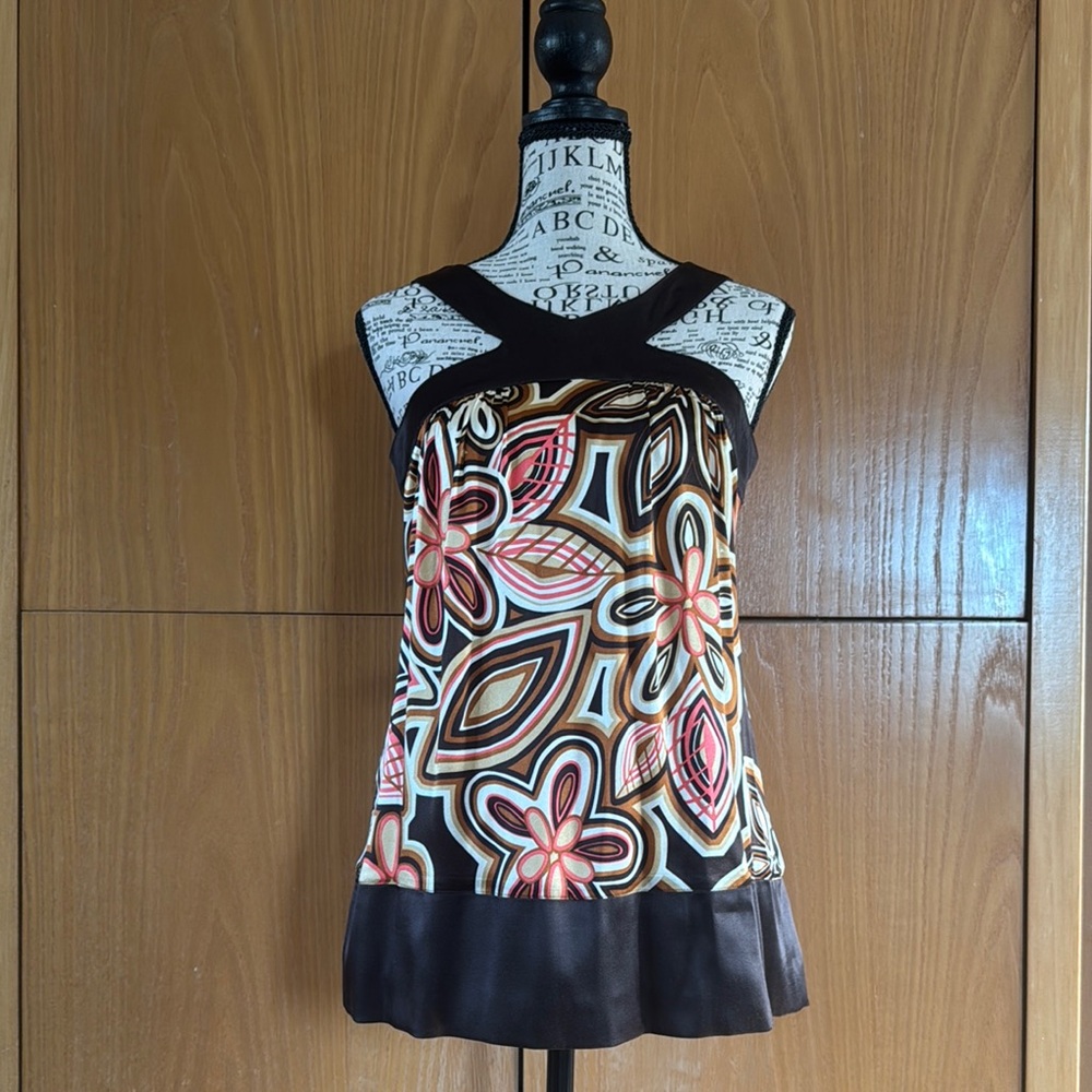 Arden B Pink and Brown Graphic Print Blouse